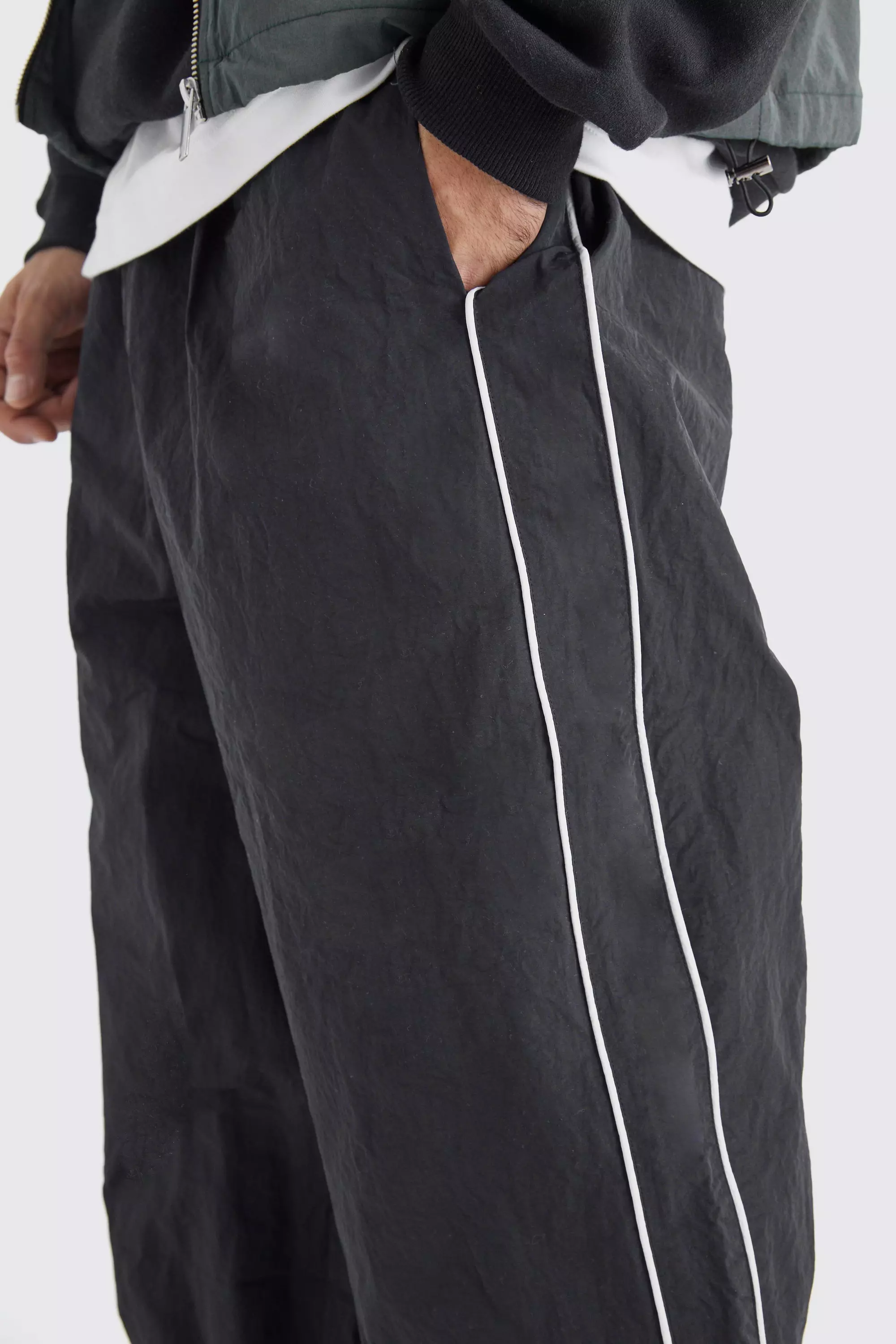 Side Stripe Oversized Parachute Pants | boohooMAN USA