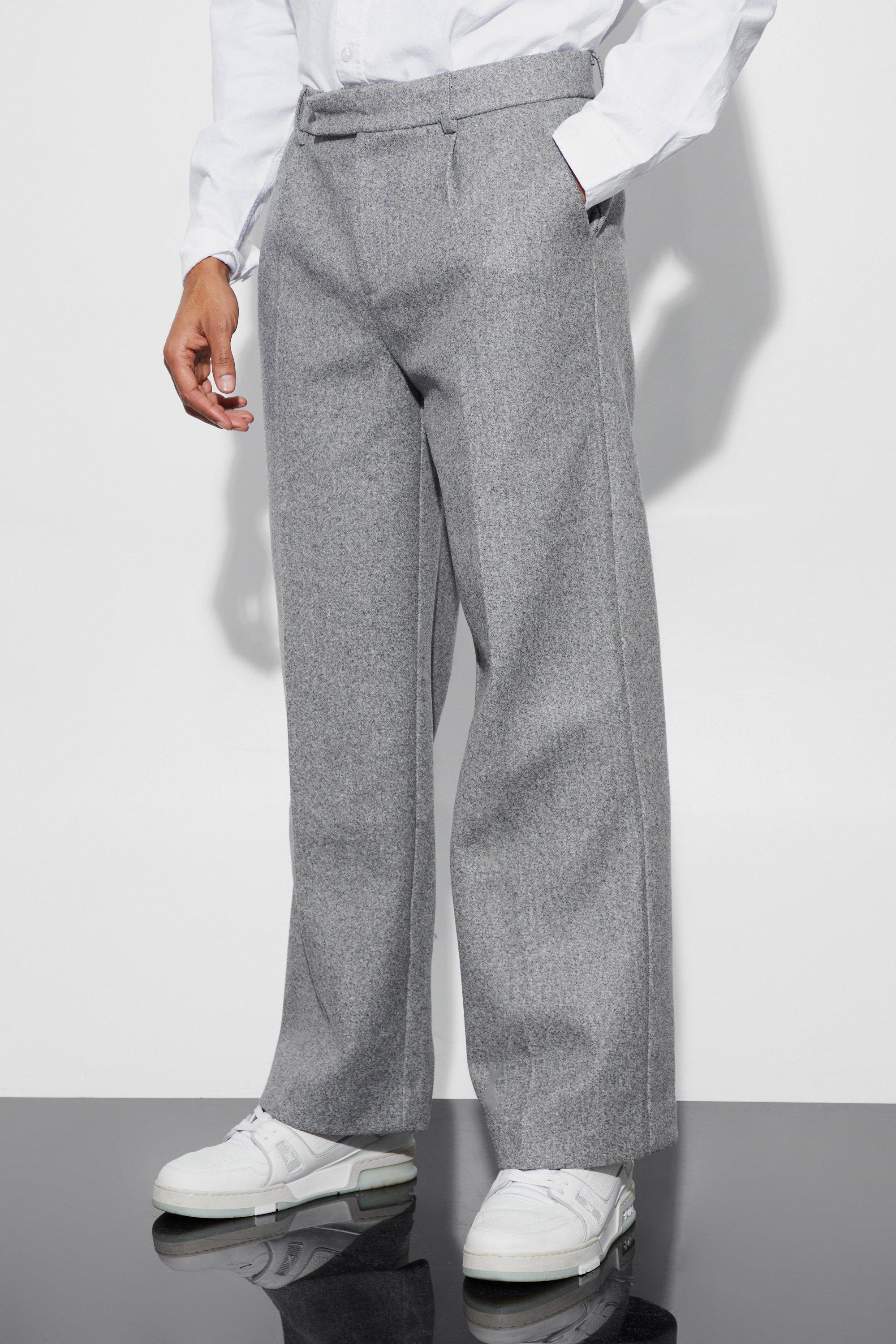 Melton Woll-Hose mit weitem Bein, Grey