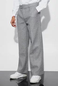 Grey Melton Wool Wide Fit Tailored Trousers