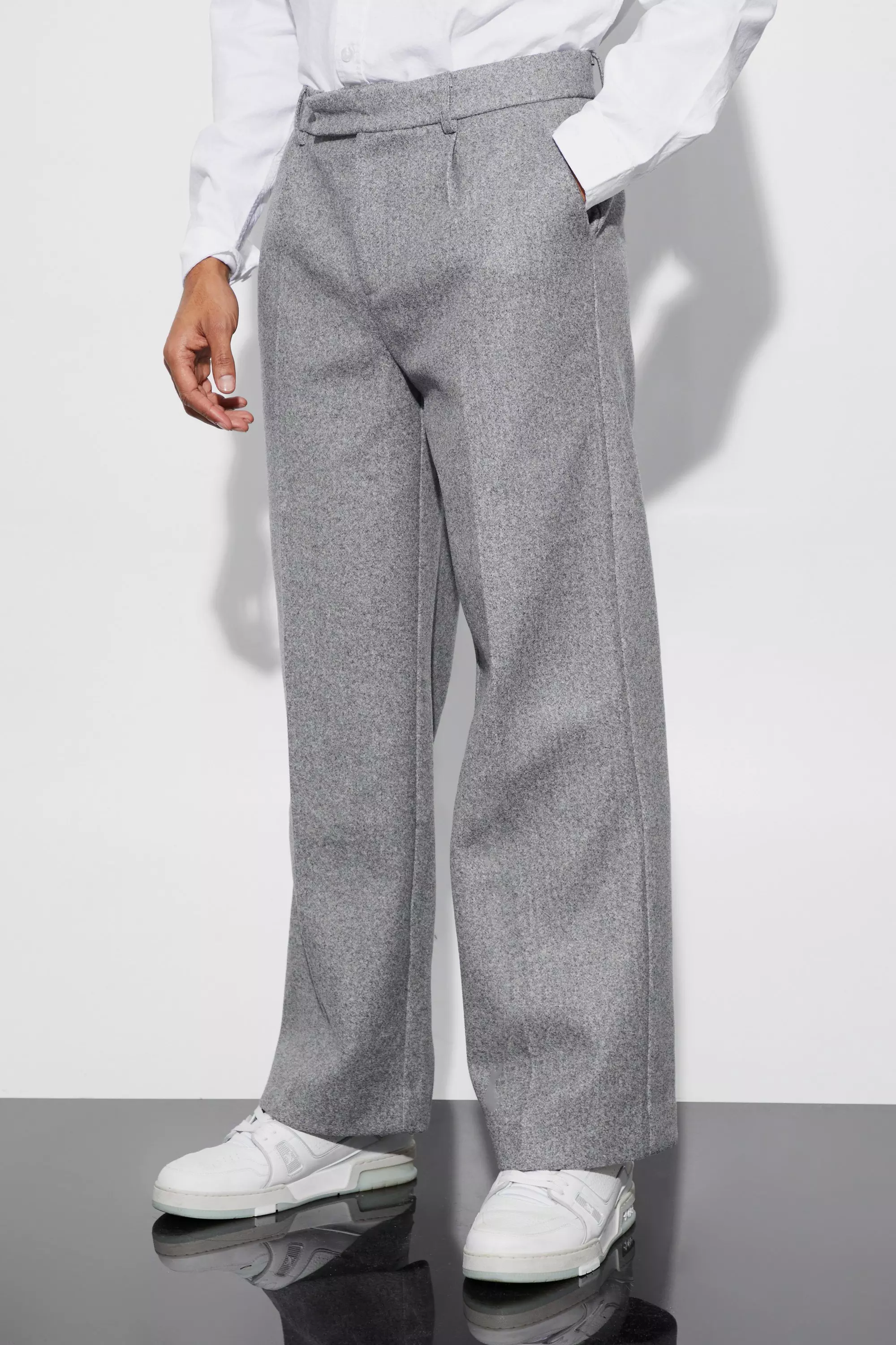 Melton Wool Wide Fit Tailored Trousers Grey