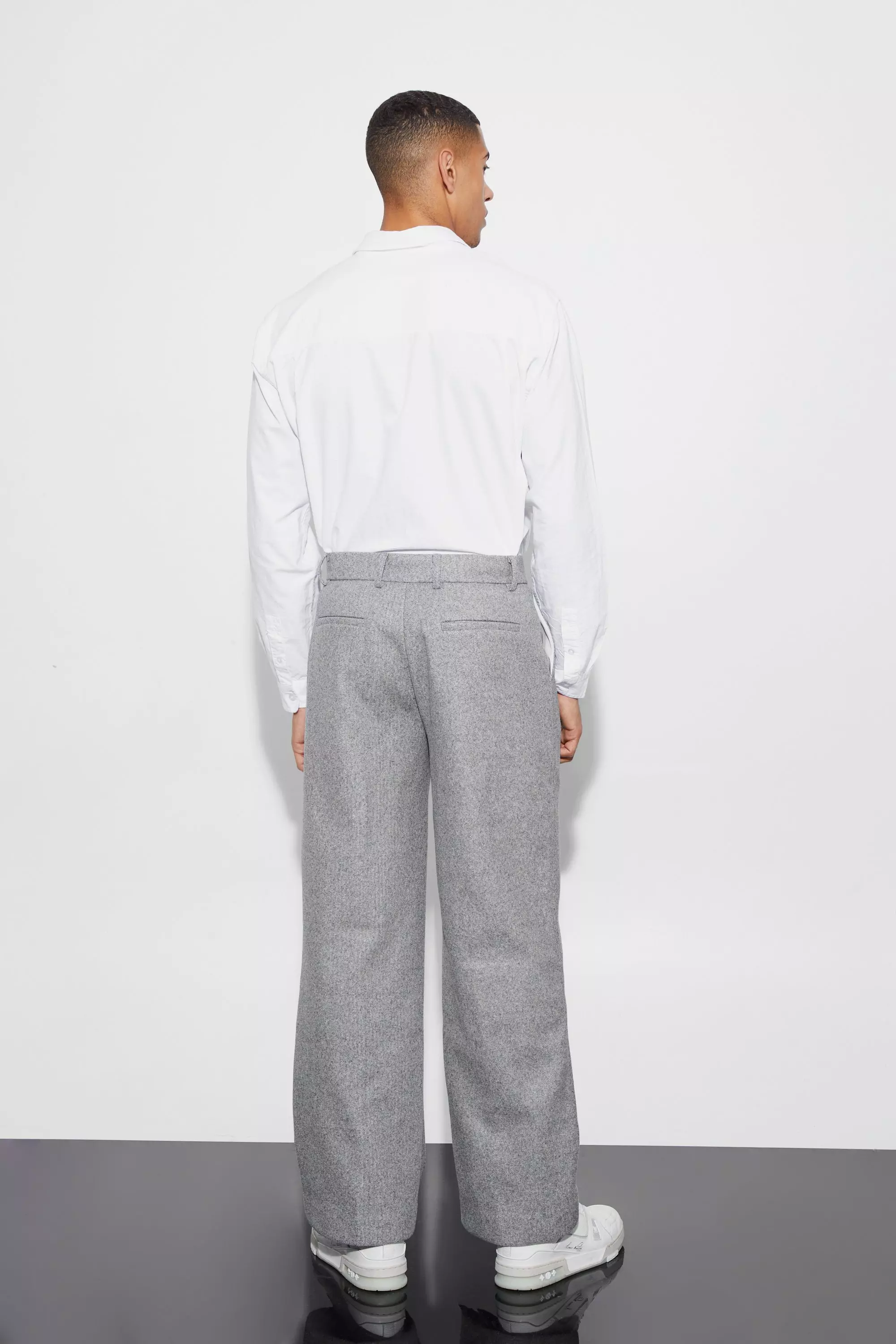 Grey Wool Look Wide Fit Tailored Trousers alternative image