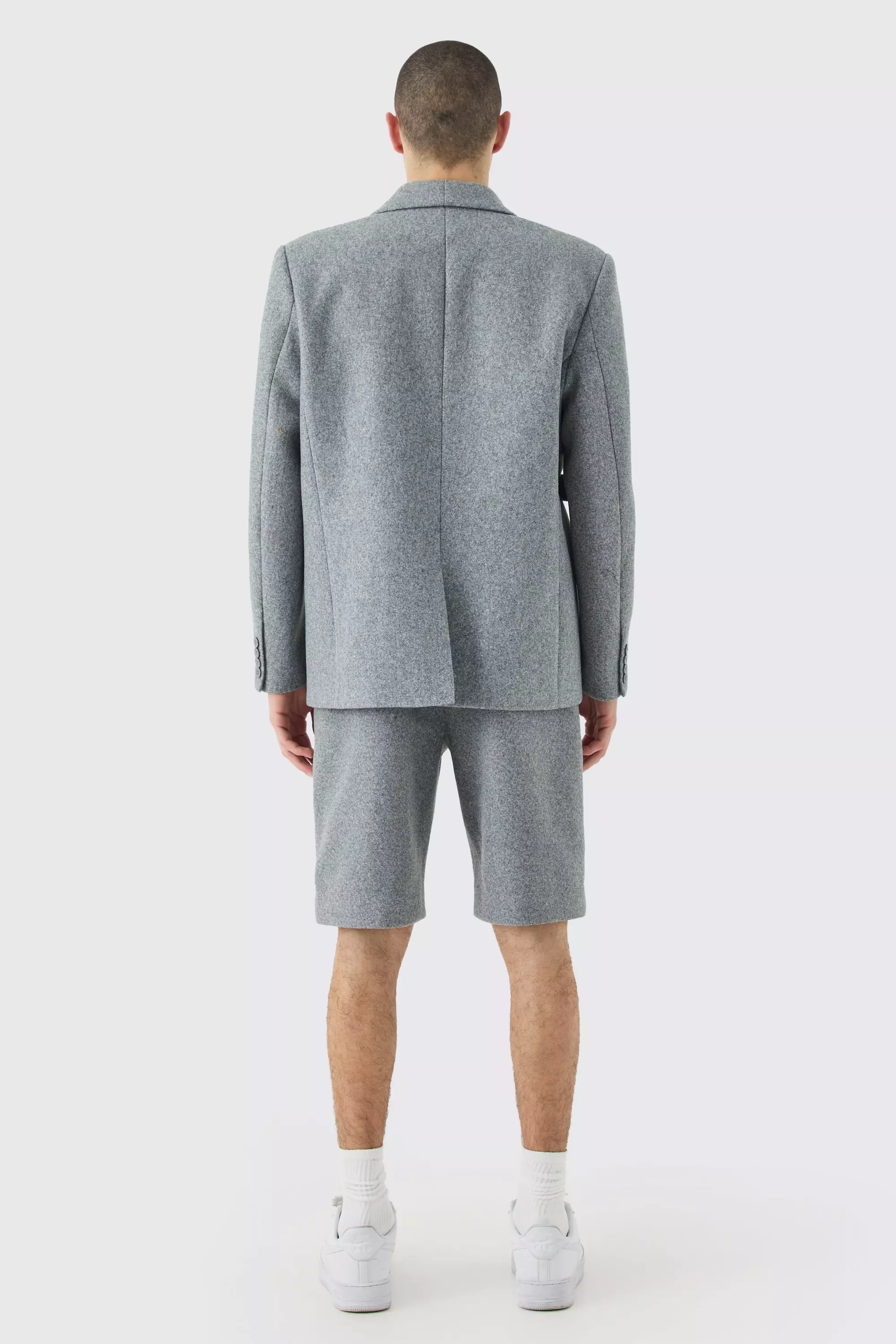 Grey Oversized Wollen Melton Blazer Met Bandjes alternatieve afbeelding