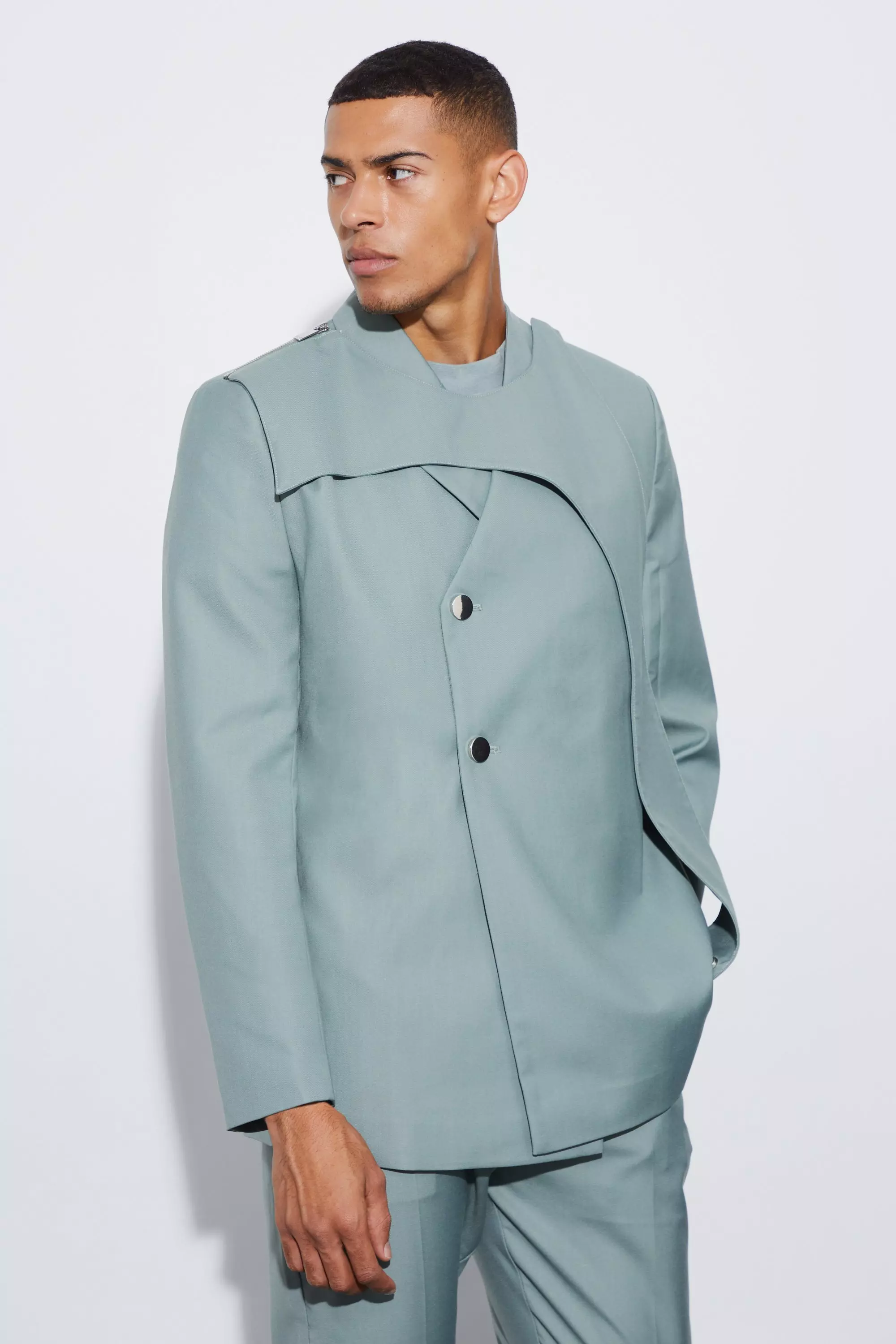 Regular Fit Overlay Detail Blazer Sage