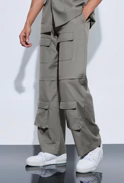 Pu Cargo Pocket Wide Leg Trousers Khaki
