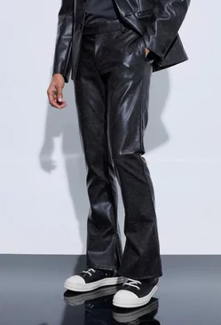 Split Hem Pu Tailored Flared Trousers Black