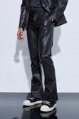 Split Hem Pu Tailored Flared Trousers, Black