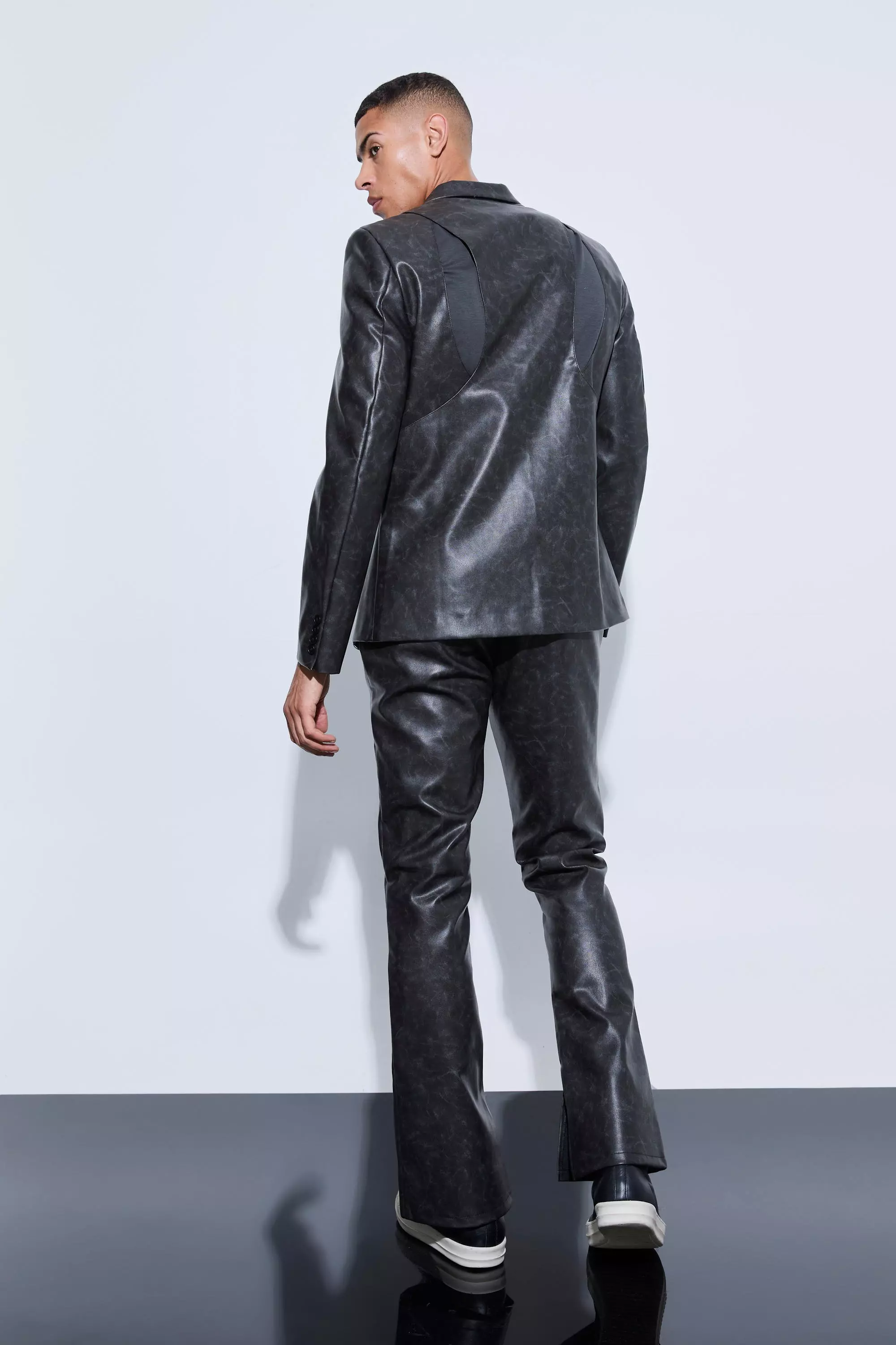 Black Split Hem Pu Tailored Flared Trousers alternative image