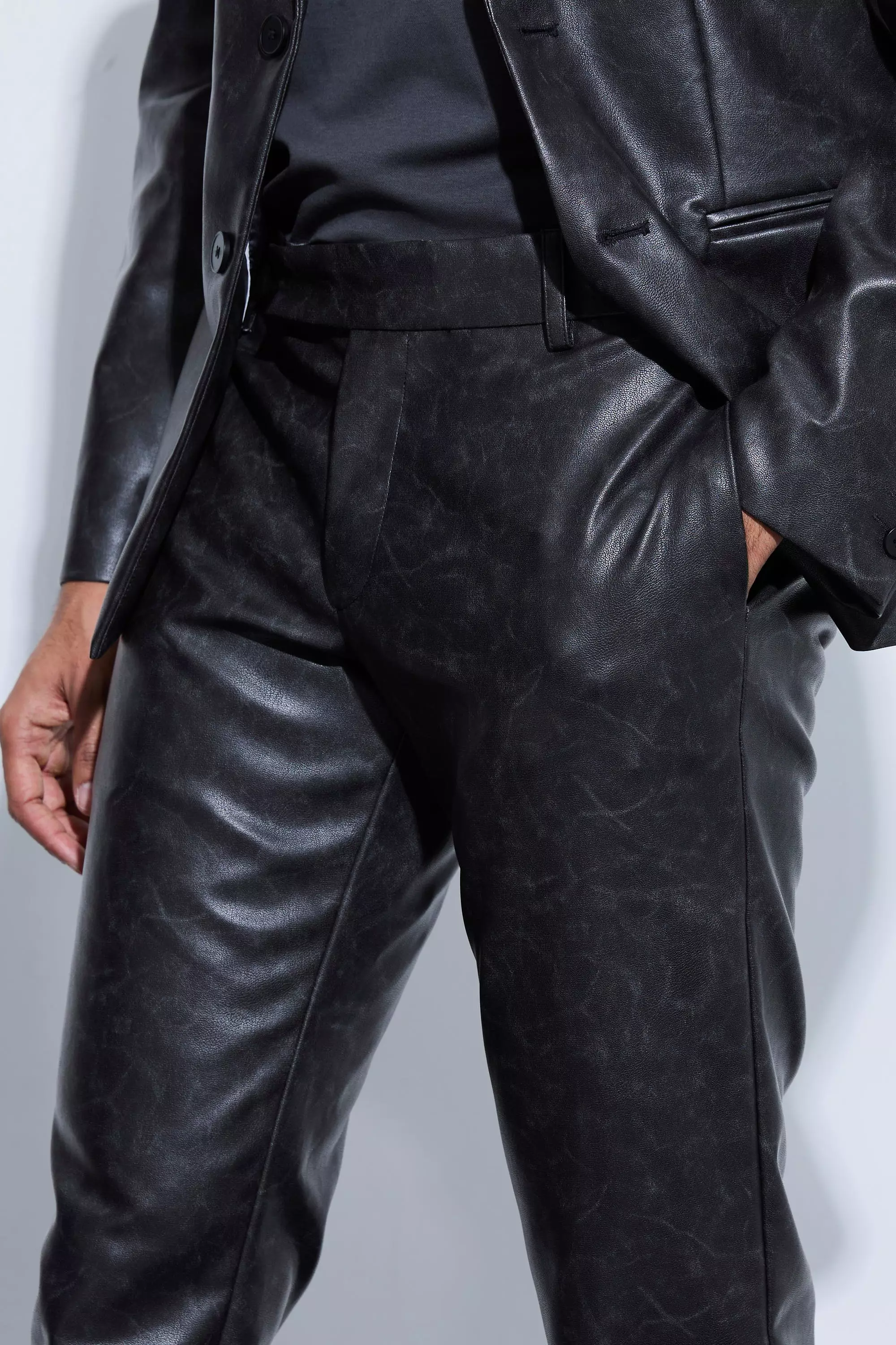Black Split Hem Pu Tailored Flared Trousers alternative image