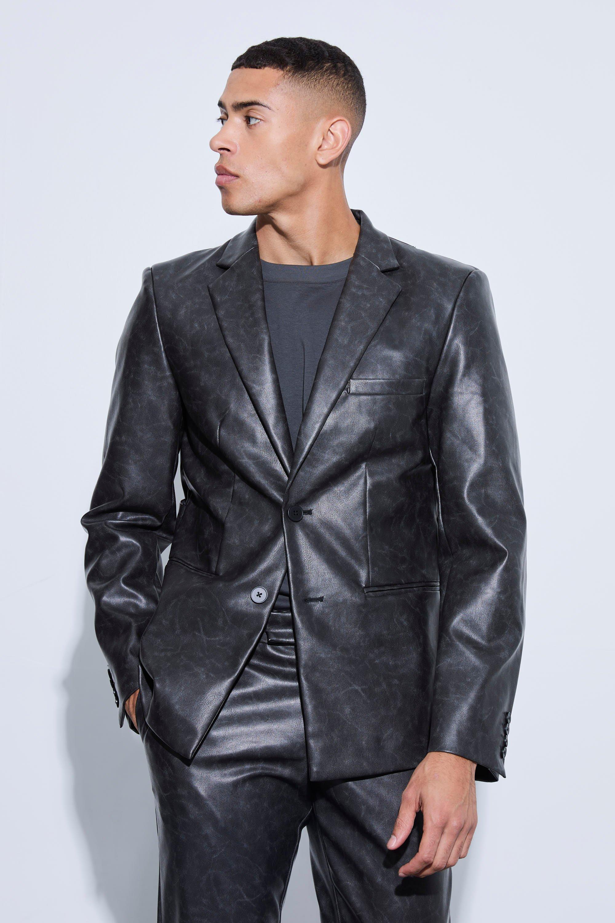 Black Single Breasted Cut Out Pu Blazer