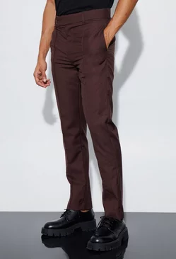 Relaxed Fit Straight Leg Suit Trousers Chocolate