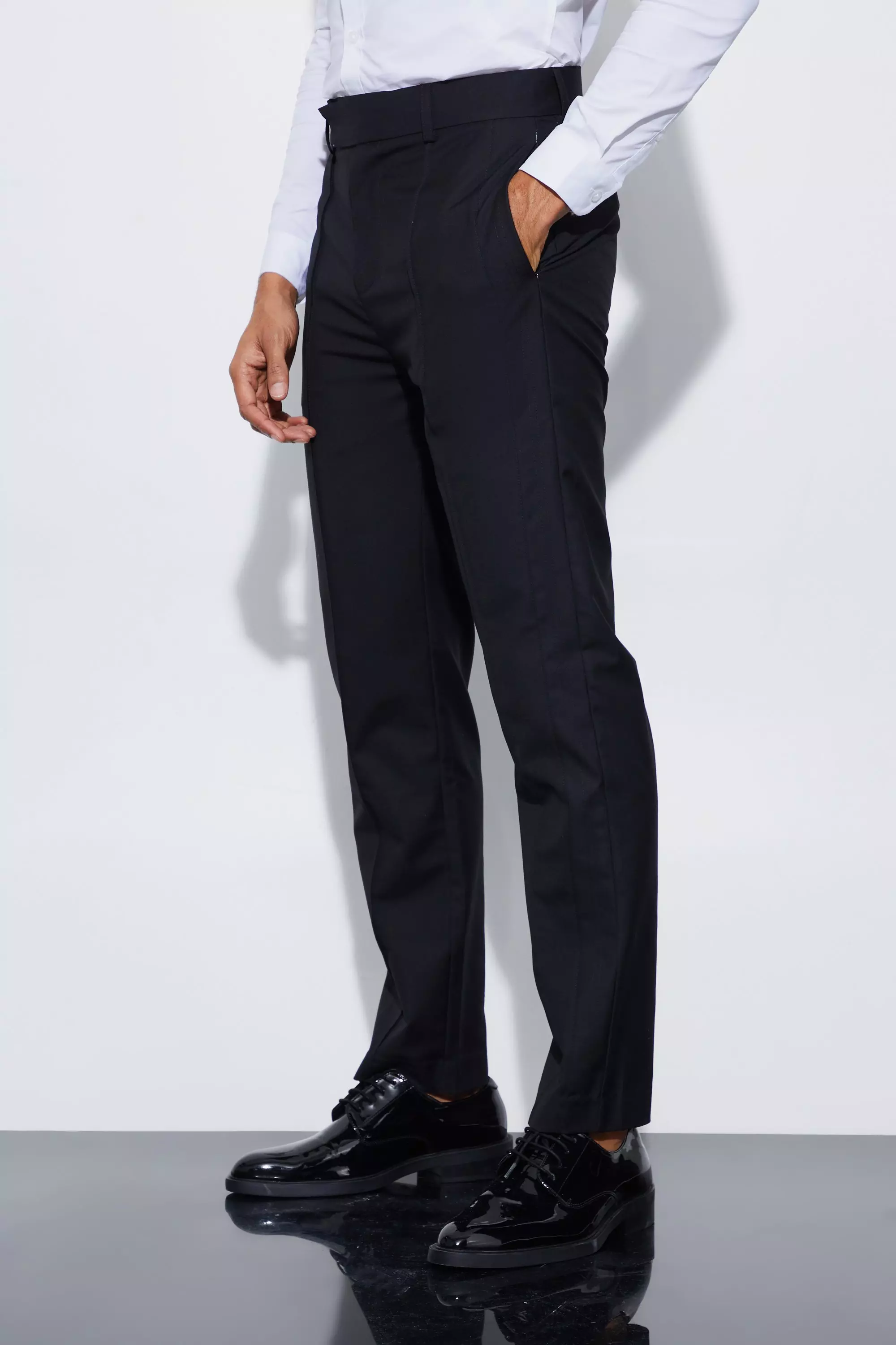 Relaxed Fit Straight Leg Suit Trousers Black