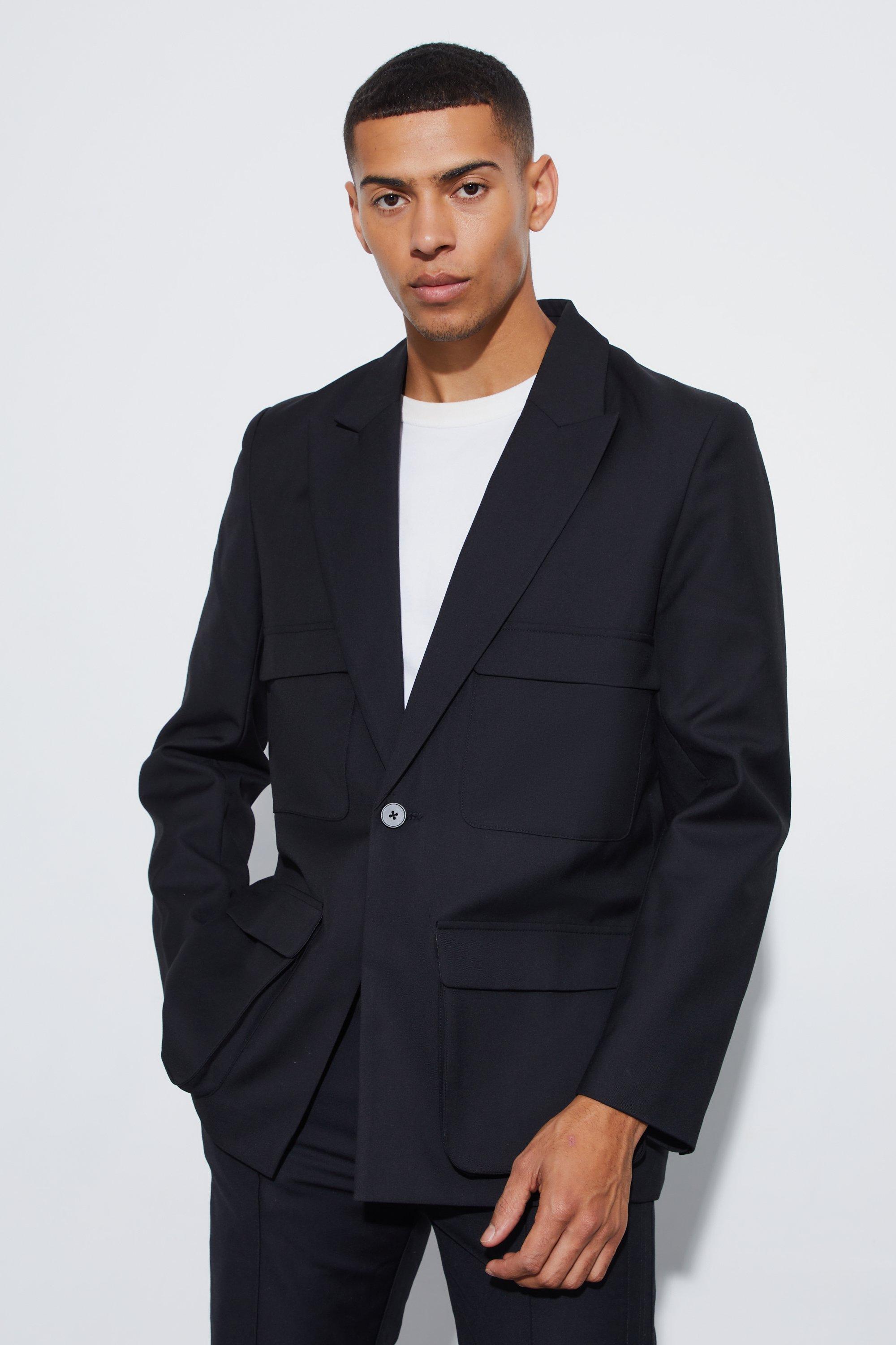 Black Relaxed Fit Pocket Blazer