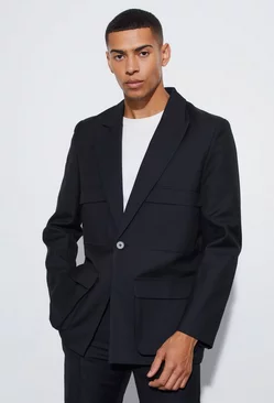 Black Relaxed Fit Cargo Blazer