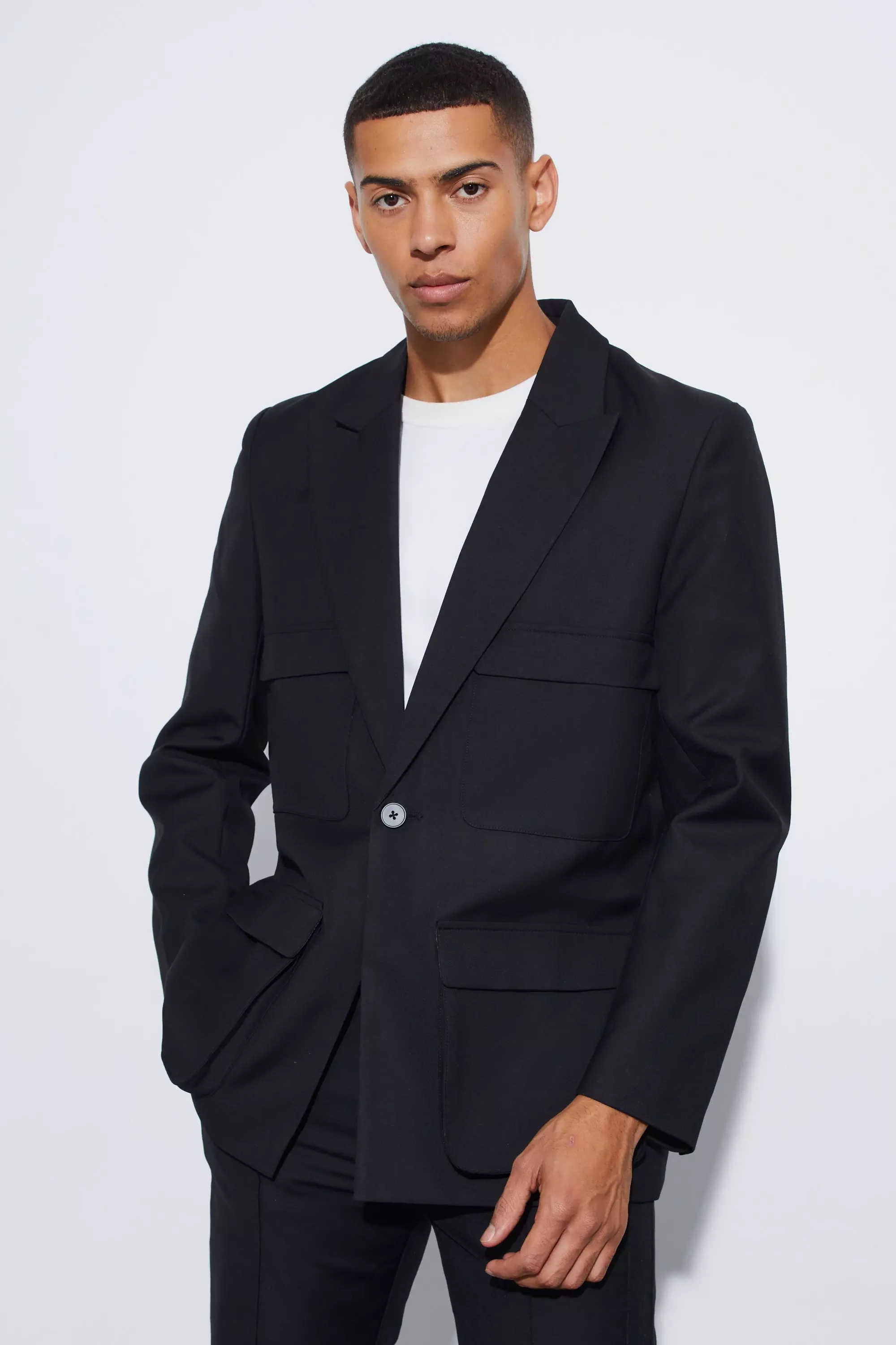 Relaxed Fit Cargo Blazer Black