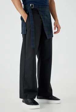 Plaid Skirt Tailored Trousers Black