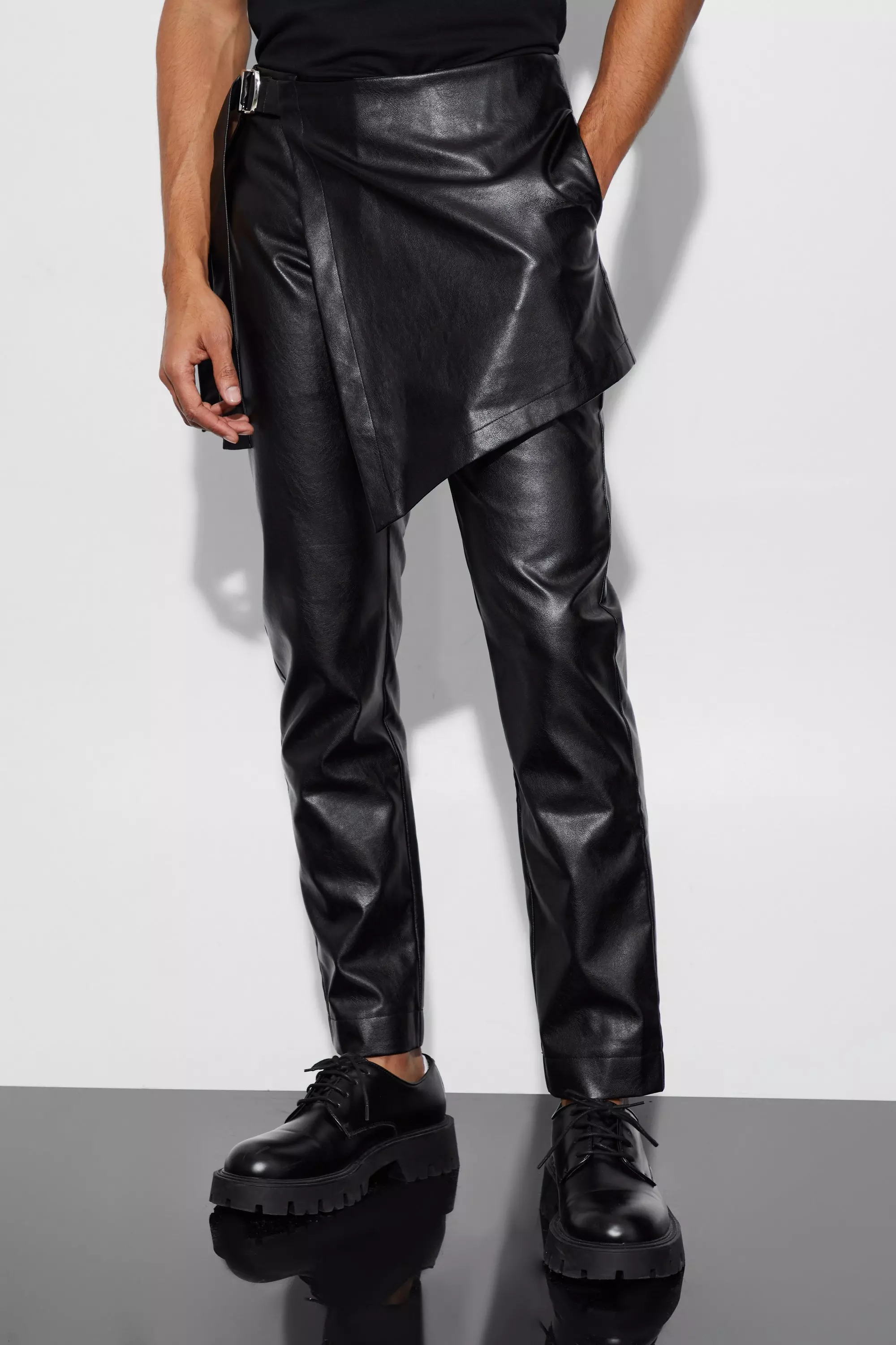 Leather Look Skirt Tailored Trousers Black