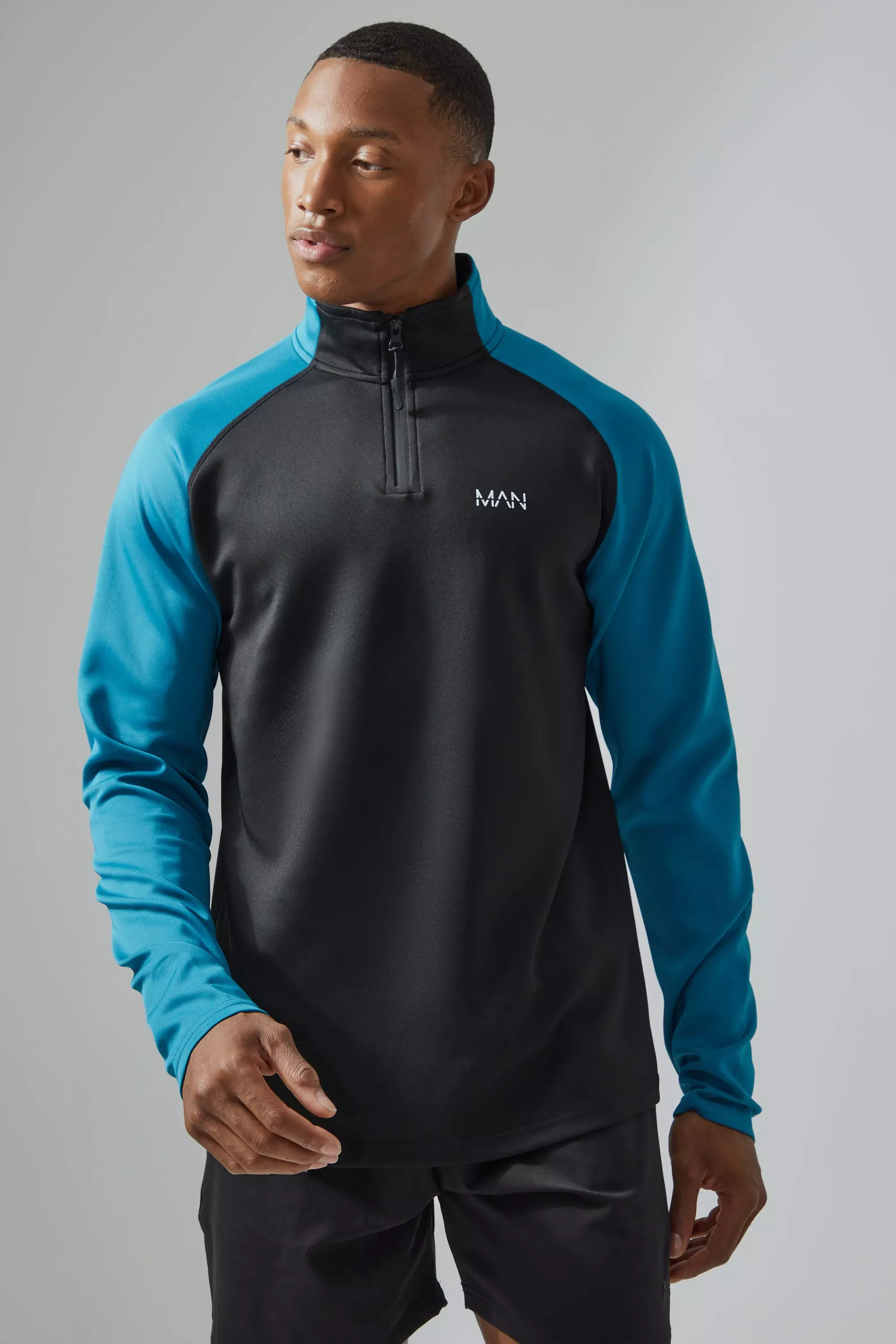 Active Gym Reg Fit Funnel Neck Track Gym Top Teal