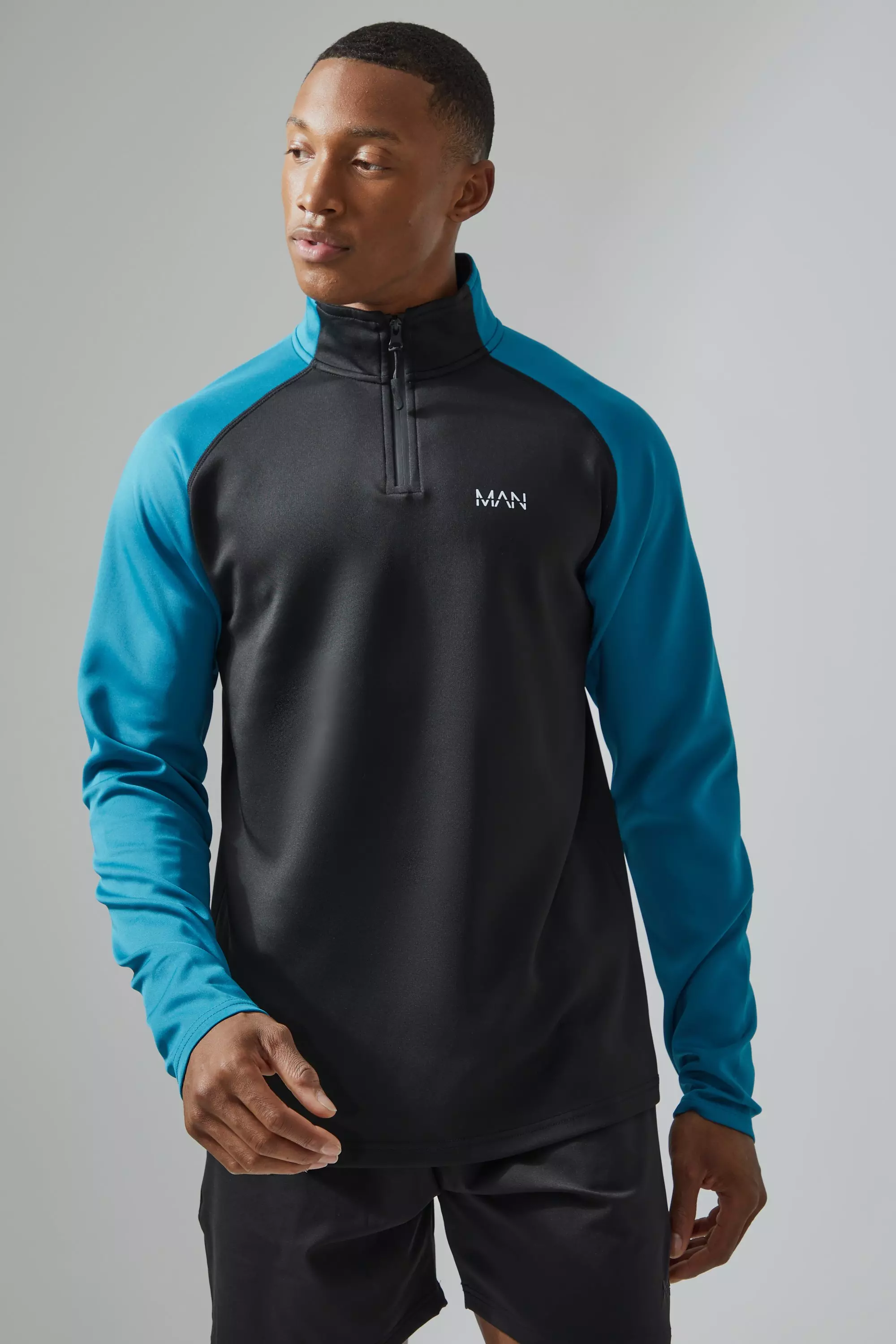 Teal Green Active Gym Funnel Neck Track Gym Top