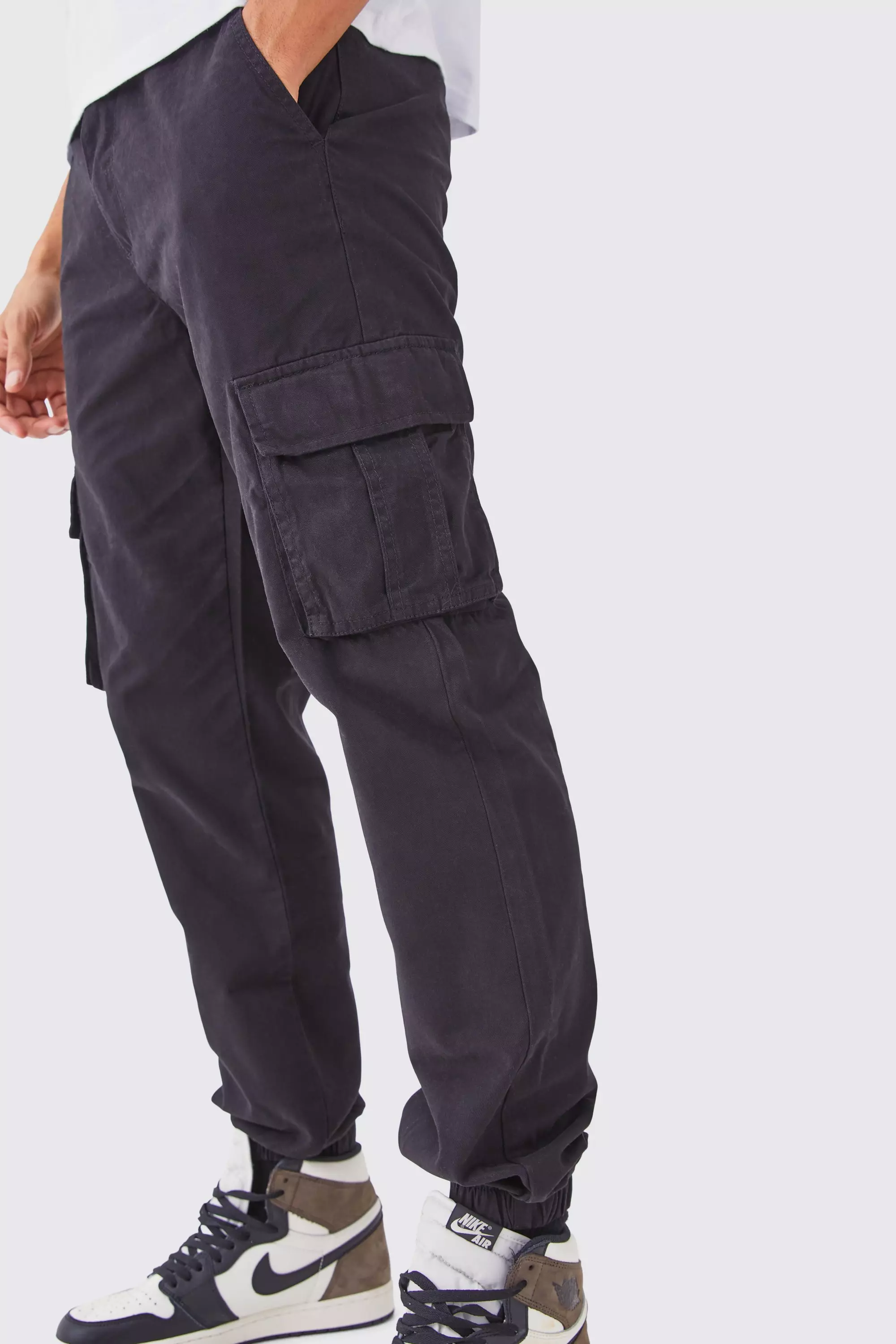 Black Fixed Waist Cargo Sweatpants