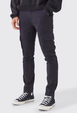 Black Fixed Waist Skinny Fit Cargo Pants