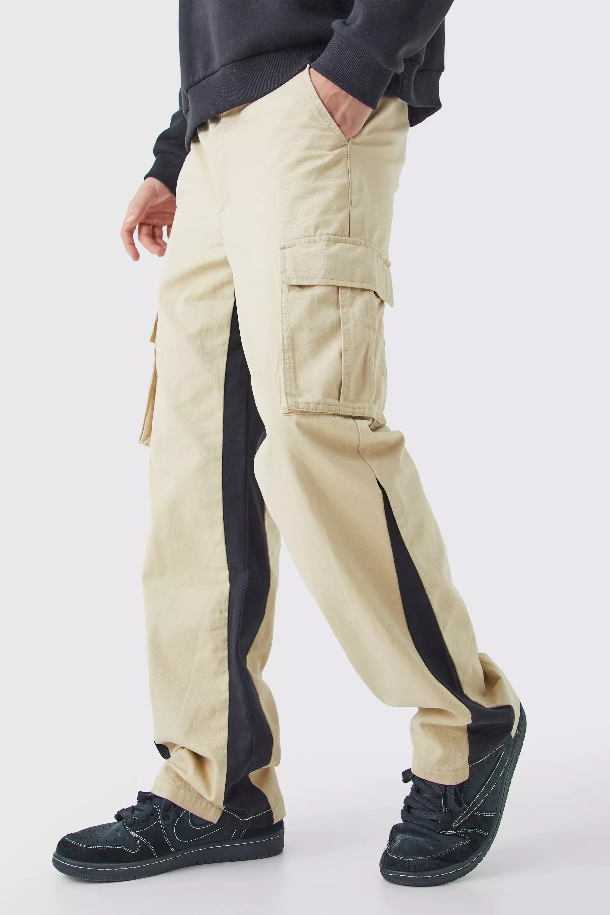 Fixed Waist Gusset Cargo Trousers Stone