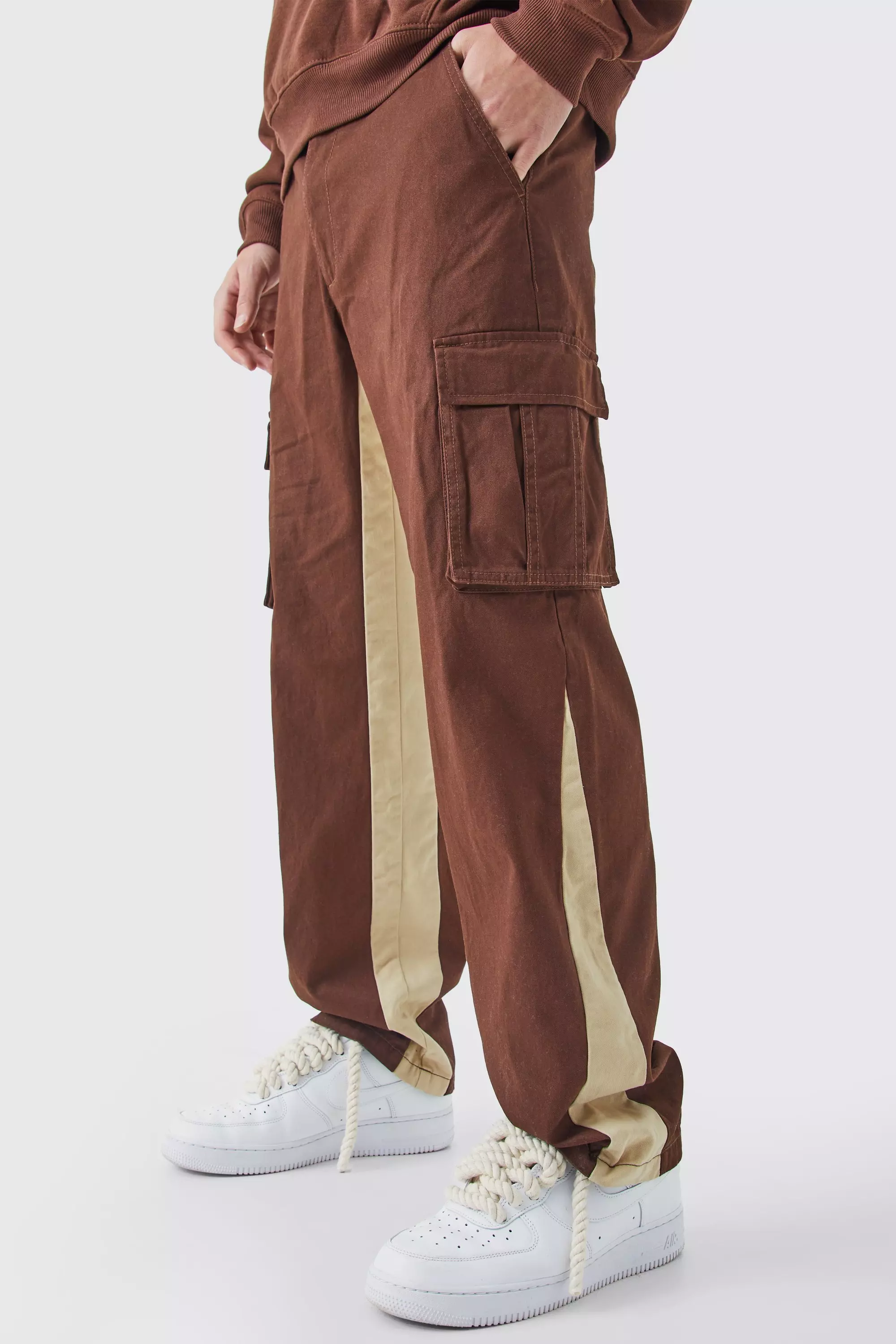 Chocolate Brown Fixed Waist Gusset Cargo Pants