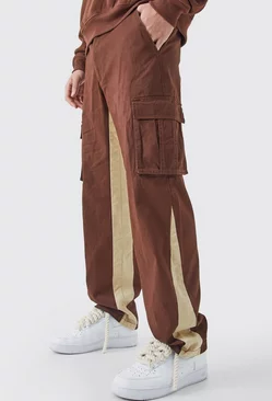 Chocolate Brown Fixed Waist Gusset Cargo Trousers