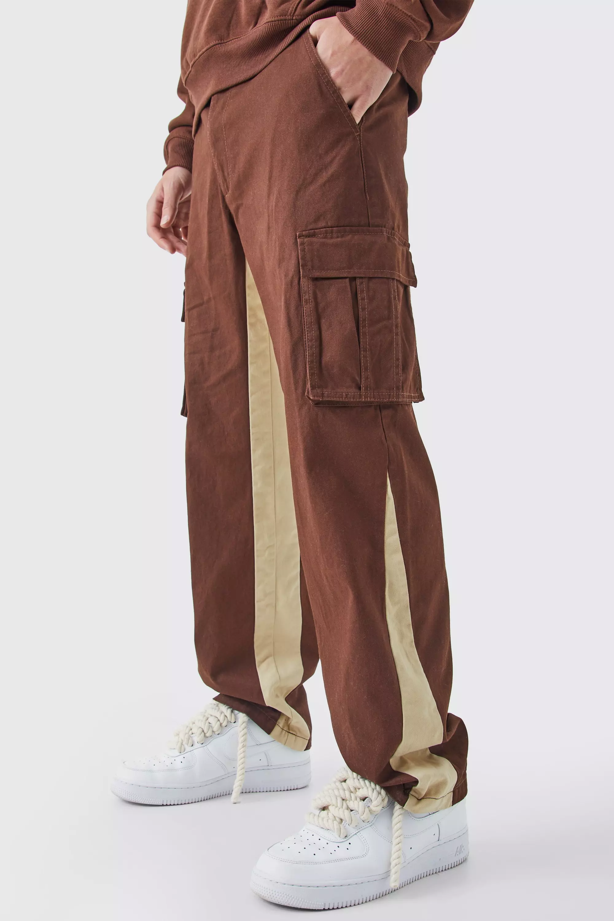 Chocolate Brown Fixed Waist Gusset Cargo Trousers