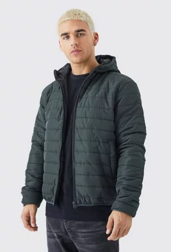 Quilted Padded Puffer With Hood Khaki
