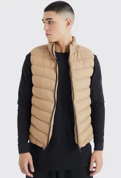 Quilted Funnel Neck Gilet Stone