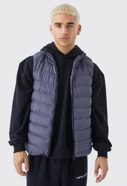 Quilted Funnel Neck Gilet Grey