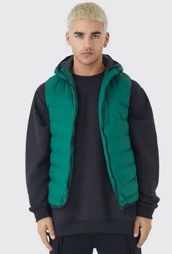 Green Quilted Gilet With Hood