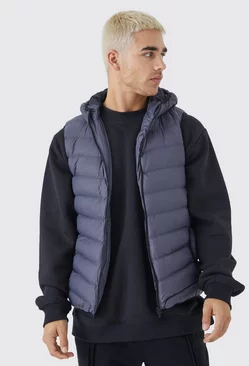 Charcoal Grey Quilted Gilet With Hood