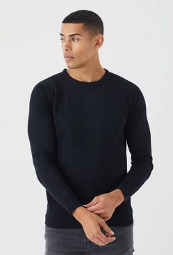 Black Regular Fit Crew Neck Knitted Sweater