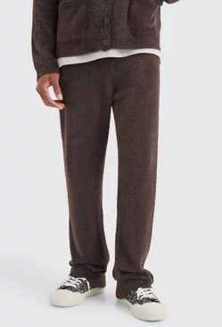 Relaxed Fluffy Knitted Joggers Chocolate