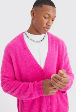 Boxy Fluffy Knitted Cardigan hot pink