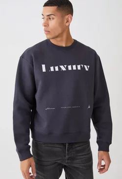 Oversized Boxy Luxury Print Sweatshirt Black