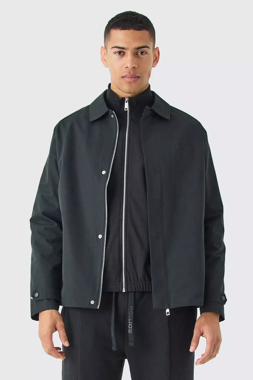 Black Heavyweight Twill Embroidered Coach Jacket