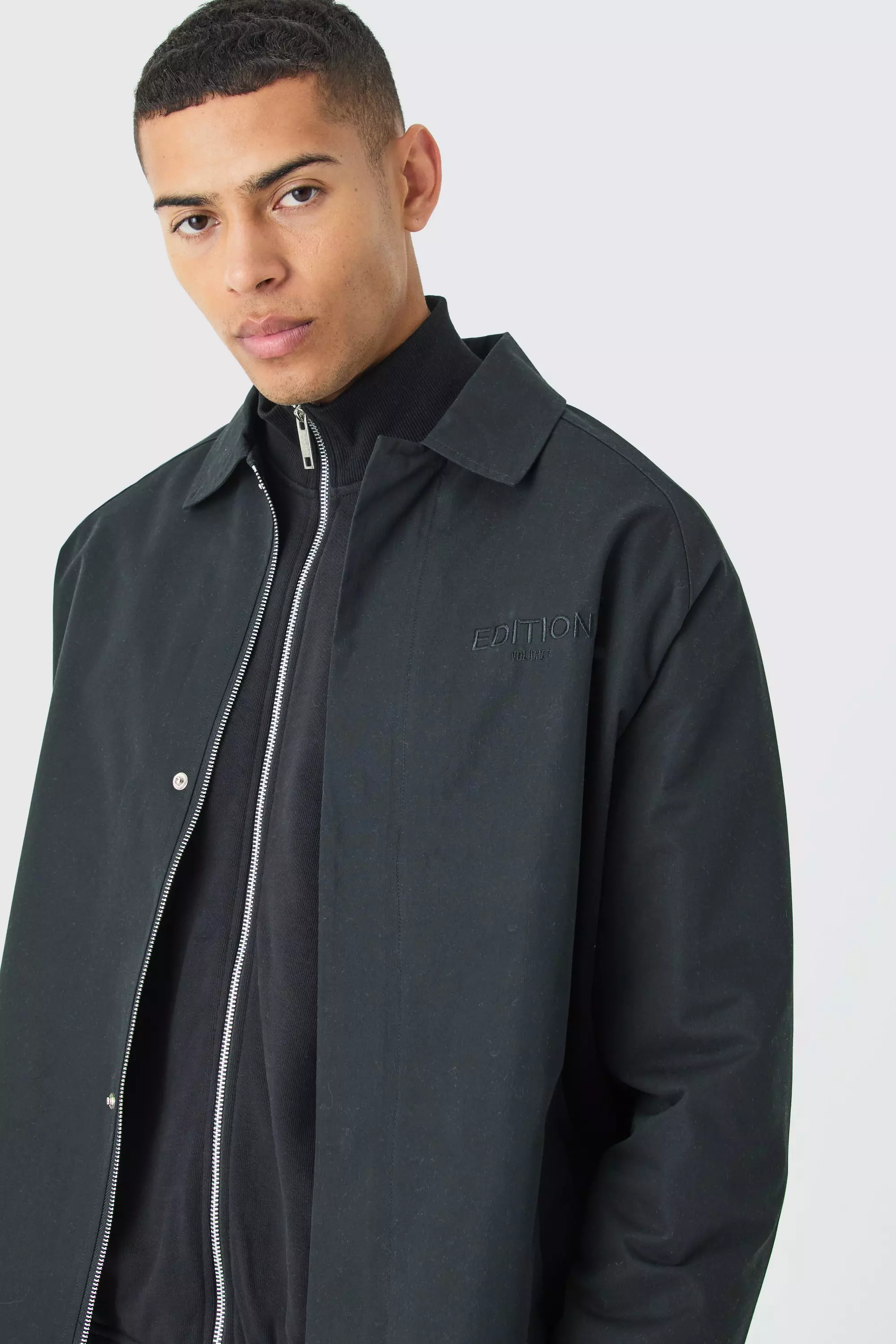 EDITION Heavyweight Twill Embroidered Coach Jacket boohooMAN IE