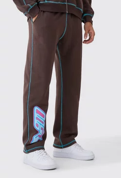 Relaxed Leg Print Heat Graphic Joggers Chocolate