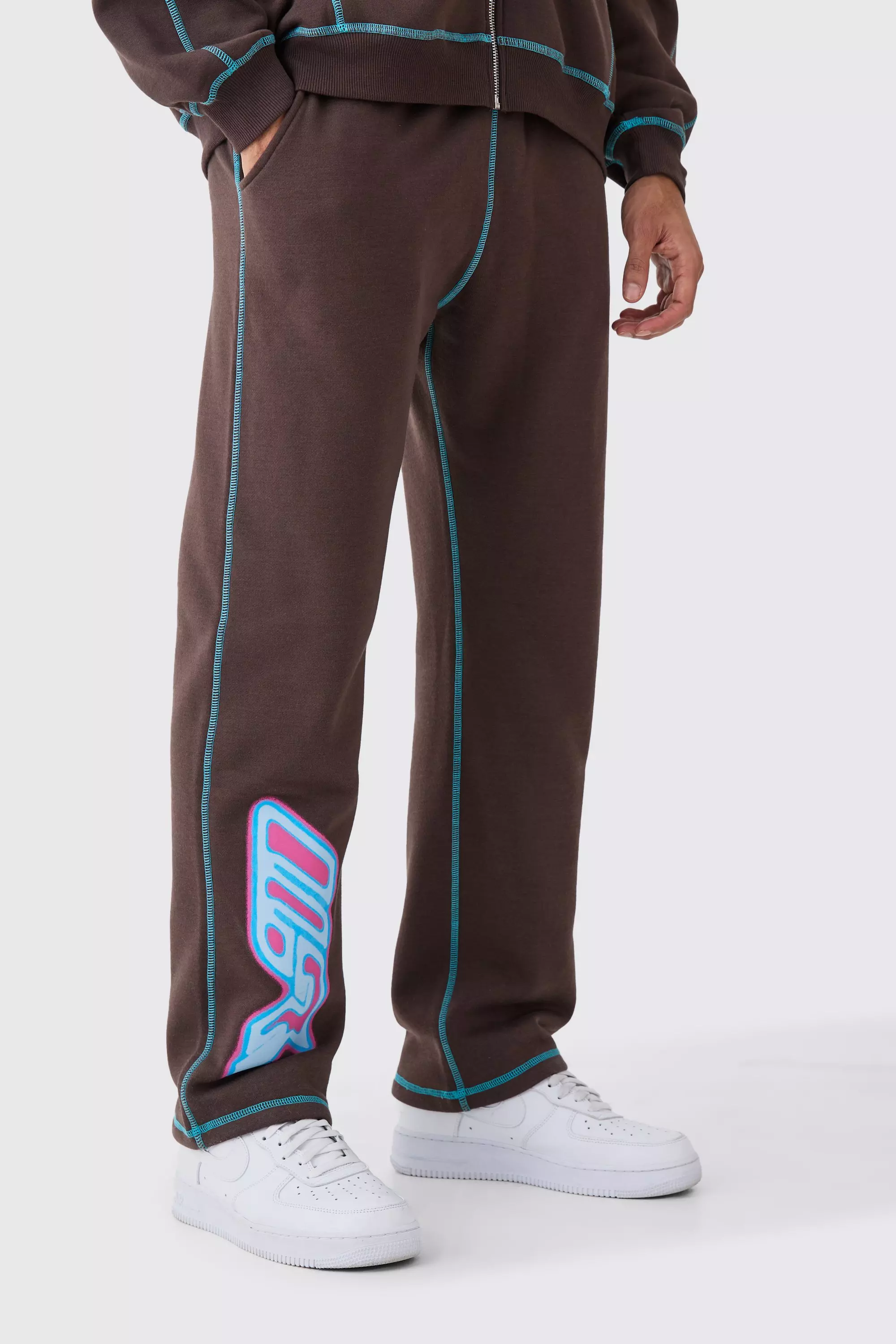 Relaxed Leg Print Heat Graphic Joggers Chocolate