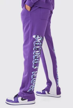 Relaxed Back Leg Chrome Graphic Gusset Joggers Purple