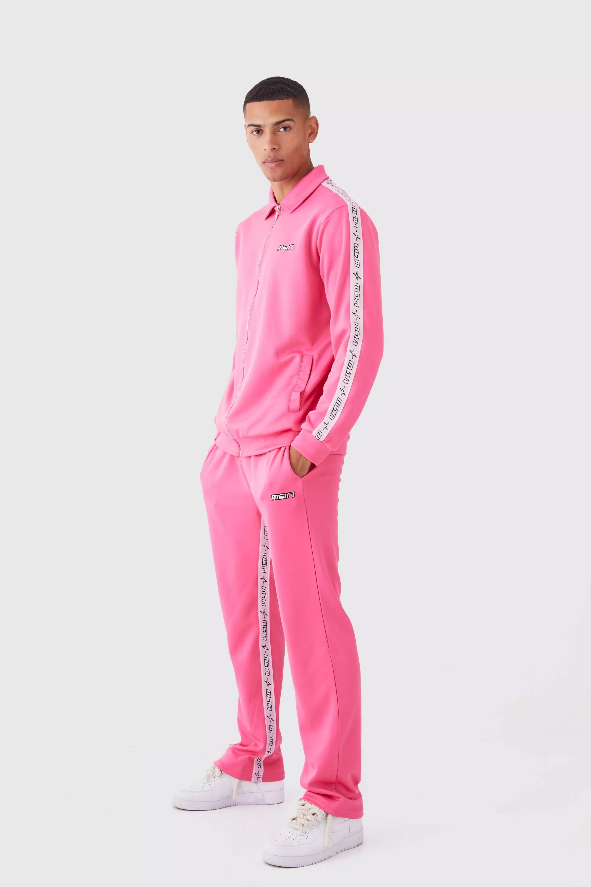 Zip Through Man Tape Tricot Tracksuit Pink