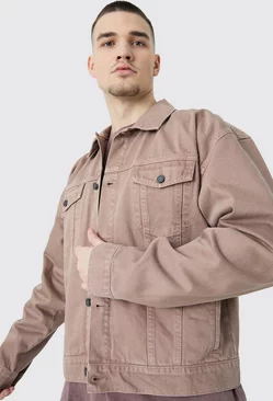 Tall Boxy Fit Overdyed Denim Jacket Brown