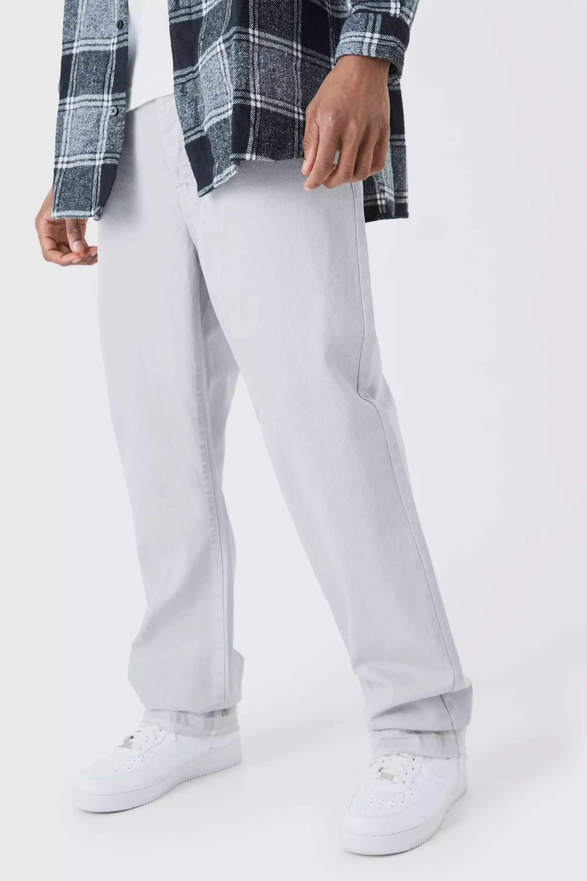 Tall Relaxed Rigid Overdyed Let Down Hem Jeans Light grey