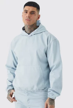Tall Overdyed Denim Boxy Fit Hoodie Ice blue