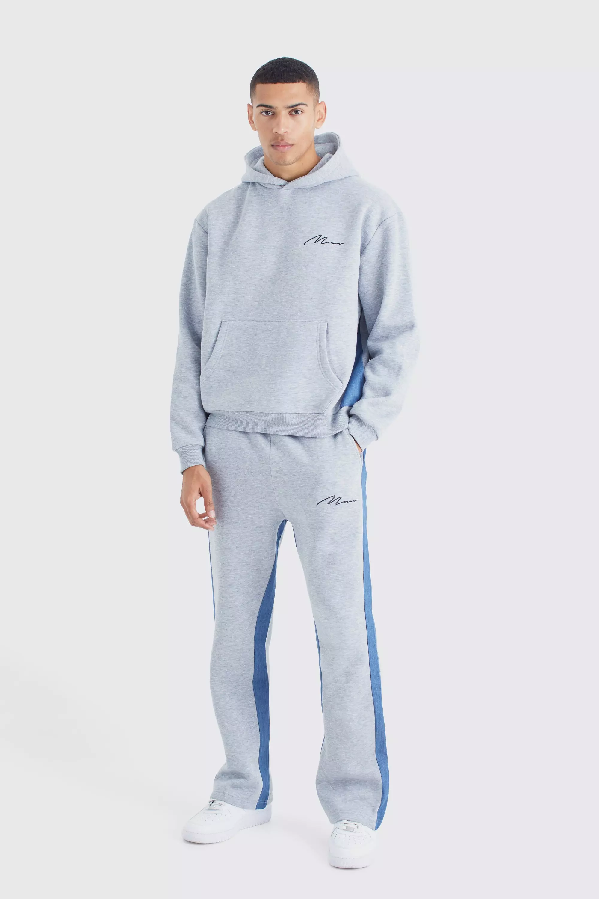 Tuta Sportiva In Denim Con Inserti E Firma Man, Black immagine alternativa