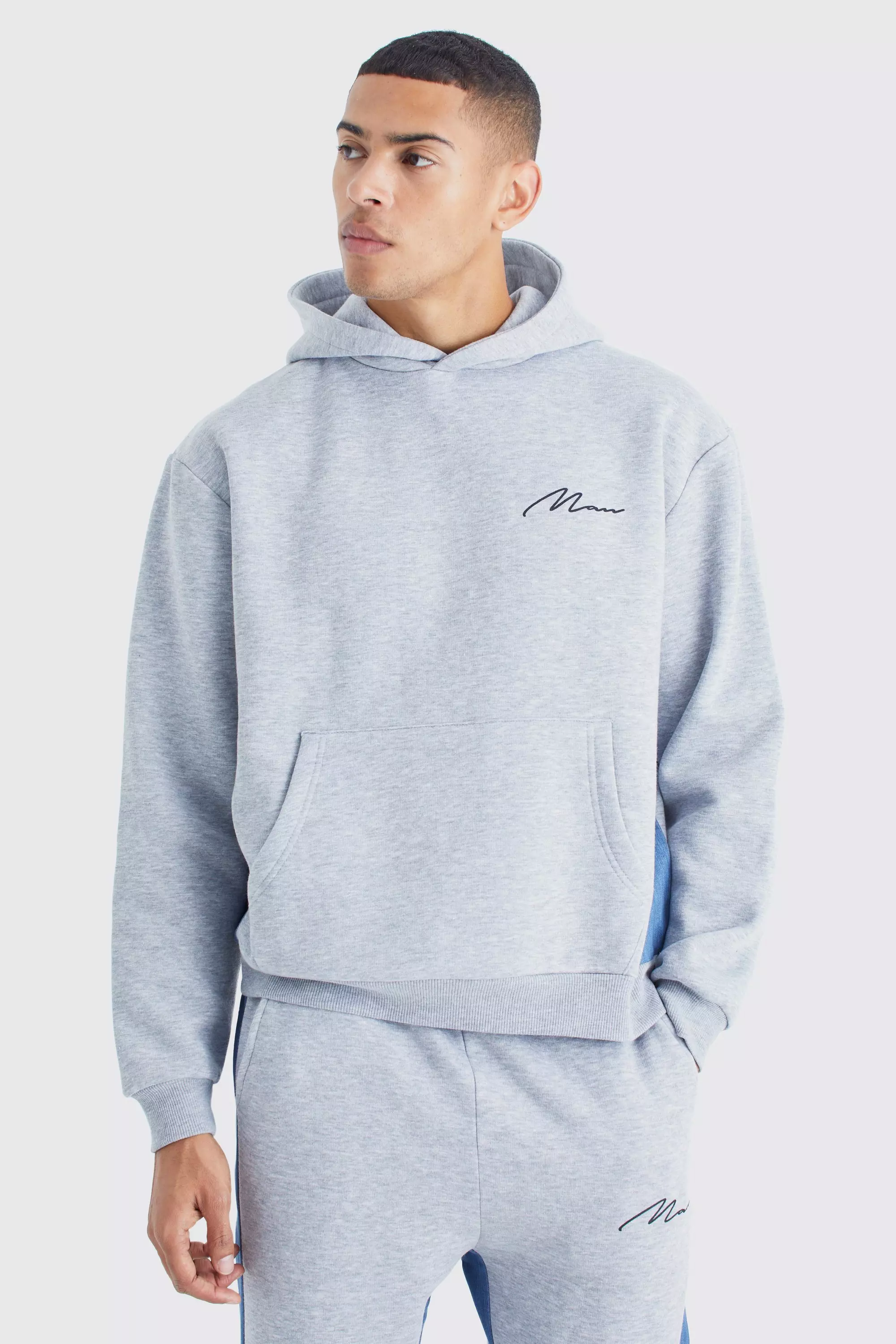 Tuta Sportiva In Denim Con Inserti E Firma Man, Black immagine alternativa