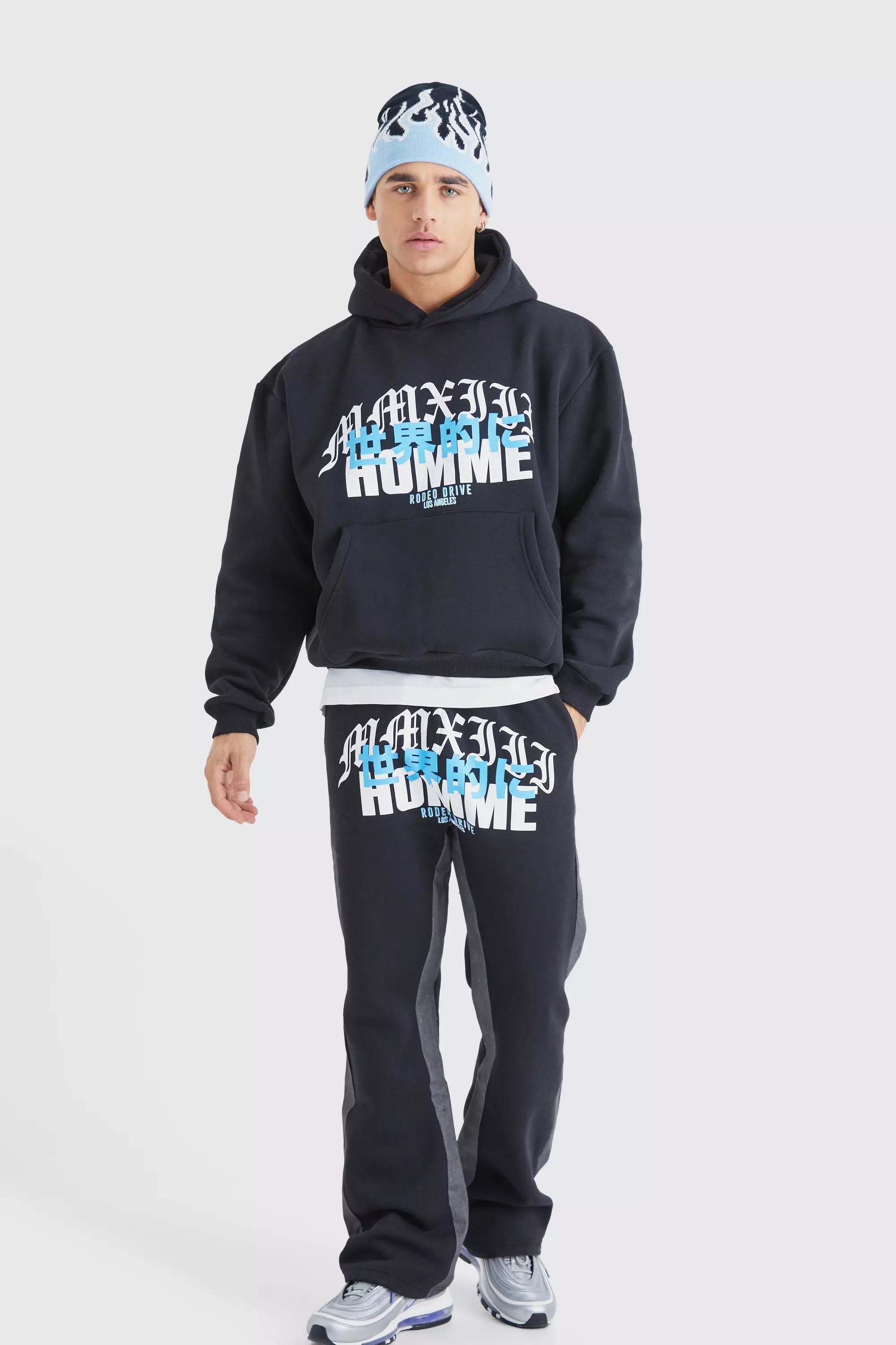 Homme Print Denim Gusset Tracksuit Black