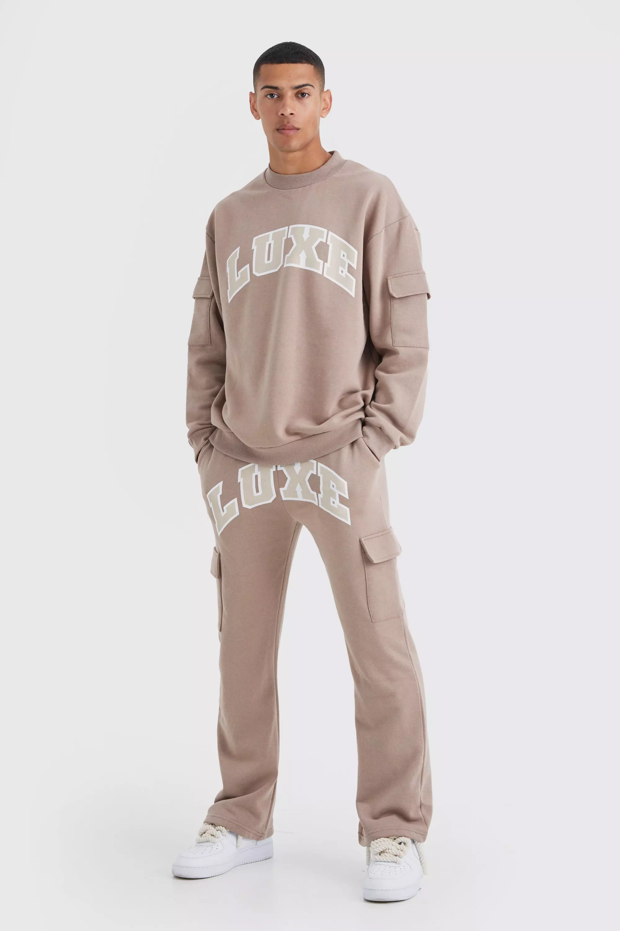 Stone Beige Luxe Graphic Cargo Pocket Gusset Tracksuit